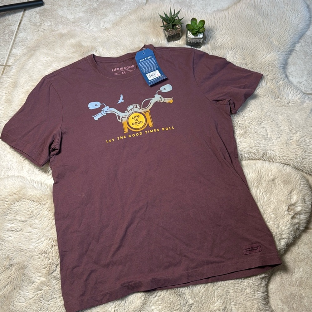 Life is Good Crusher Tee Motorcycle Men’s Medium Mahogany Brown 🏍️